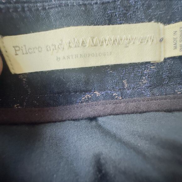 Pilcro Anthropologie Metallic Floral Brocade Wide Leg Pants Blue Gold Sz 30 - Picture 10 of 14